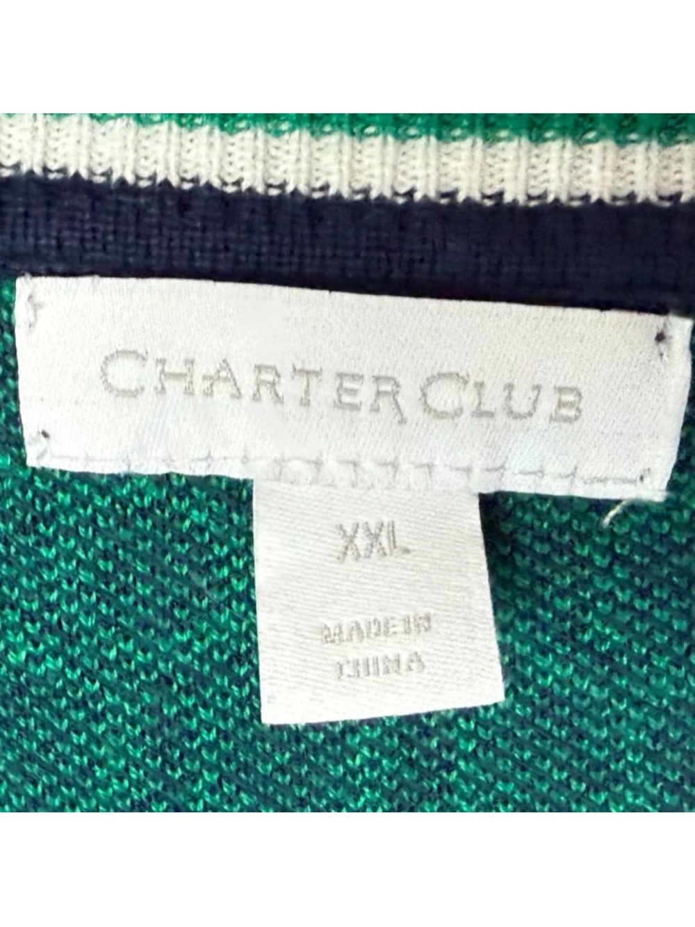Charter Club Cardigan Sweater Plus Size XXL 2XL Cotton Blend Navy Blue Green - Picture 6 of 6